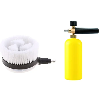

1pcs Car Wash Foam watering can with 1/4 Inch Quick Connector & 1pcs Car Wash Brush Automatic Rotation Washer Brush