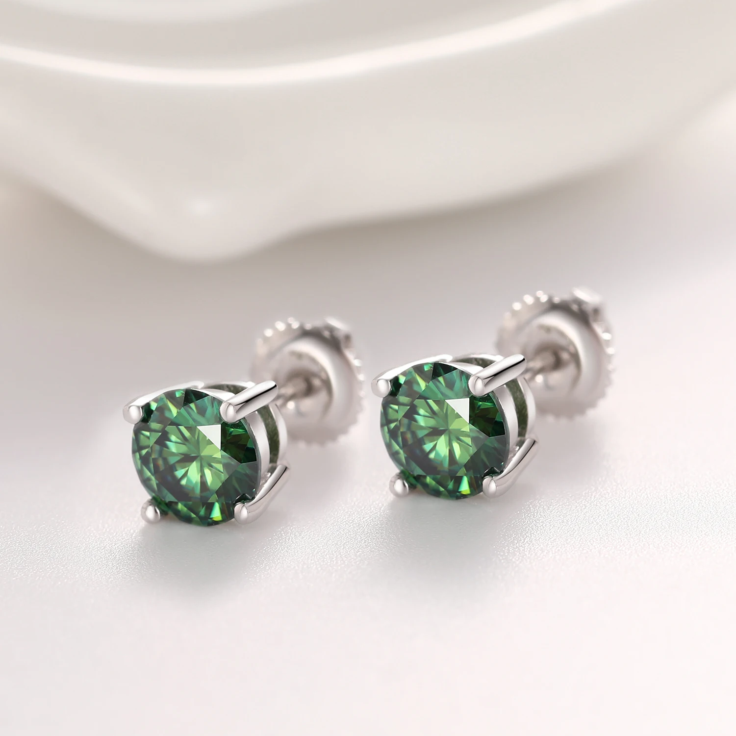 Real D Color VVS 1 Carat Blue Green Yellow Pink Color Round Cut Moissanite Stud Earrings For Women Men Screw Back Jewelry Gifts