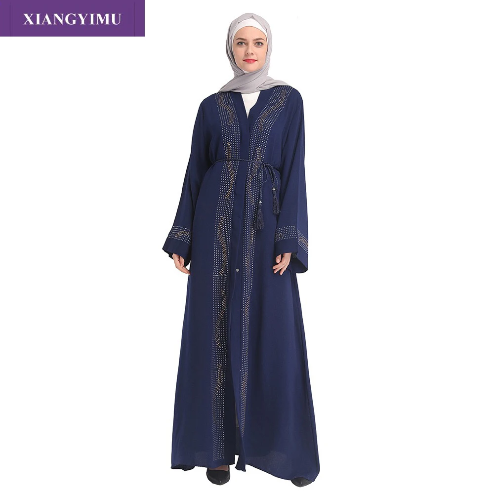

F5557 Islamic Clothing Dress Ramadan Abaya Floral Muslim Robes-Tunic Maxi Middle-East Long
