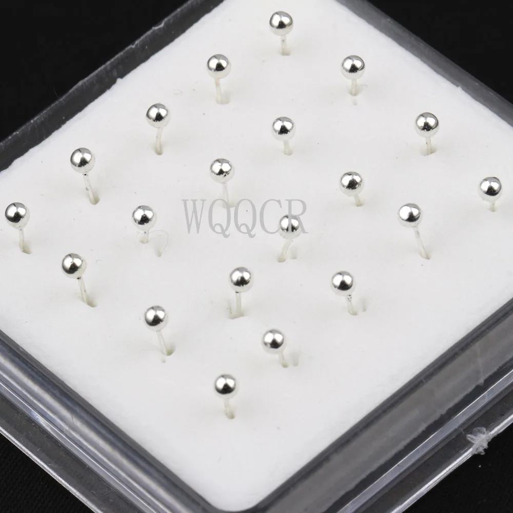 작은 볼 코 링 피어싱 코 스터드, 볼 모양 925 실버 및 골드 컬러 바디 코 피어싱 쥬얼리, 2.0mm 박스 당 20 개 