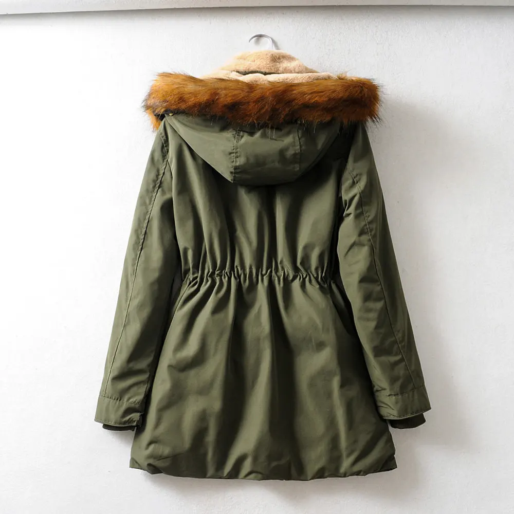 Новинка ZA, Женская длинная куртка, пальто, зимняя теплая Вельветовая куртка с капюшоном и толстым меховым воротником, куртки с хлопковой подкладкой, верхняя одежда на завязках для отдыха