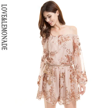 

LOVE & LEMONADE Gold Sequines Collar Flowers Playsuits TB 9620