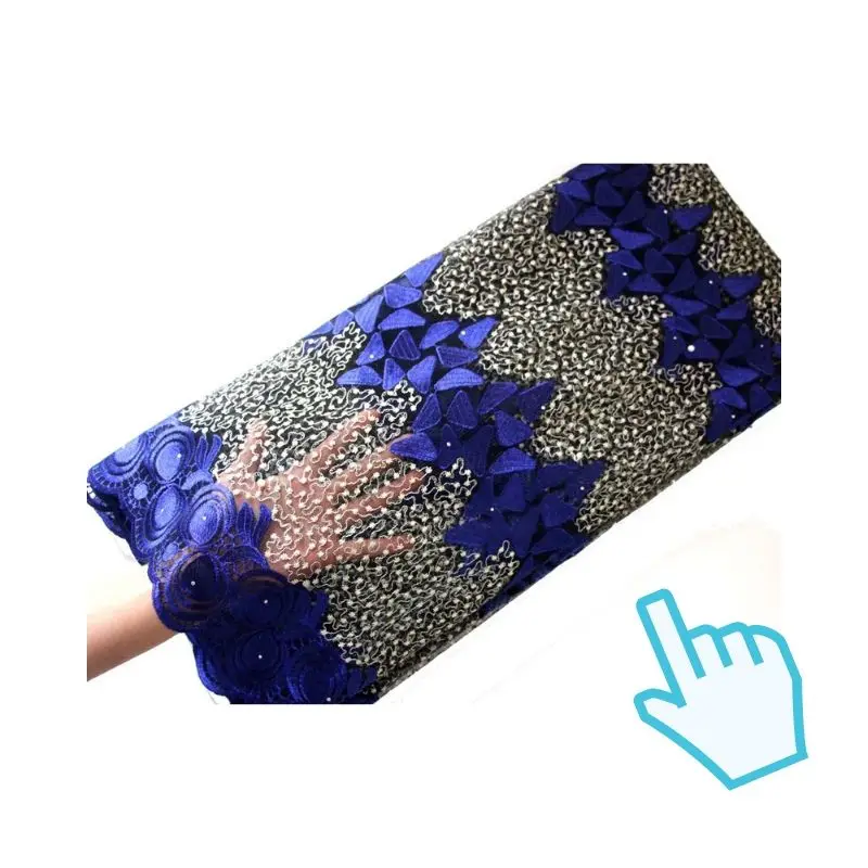 

Royal African Nigerian Lace Fabric 2019 High Quality Embroidered Tulle Lace Fabric With Beads Stones Guipure Lace Trim Dress