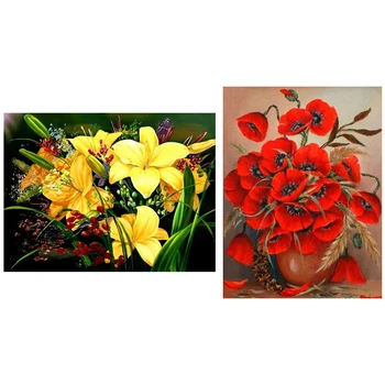 

2 Set DIY Diamond Painting Floral Diamond Picture of Rhinestones Diamond Embroidery Cross Stitch Flowers Resin Drill