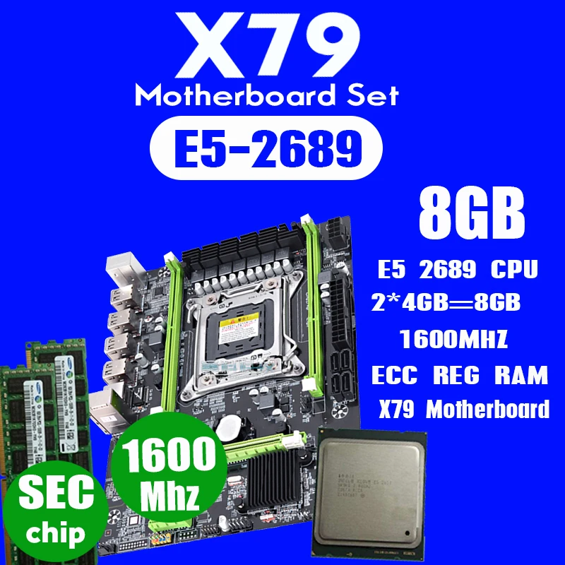 Atermiter X79 комплект материнской платы с LGA2011 комбо Xeon E5 2689 процессор 2 шт x 4 ГБ = 8 Гб памяти DDR3 ram 1600 МГц PC3 12800R PCI-E