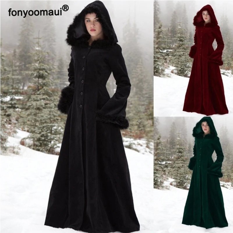 Women Vintage Cloak Fashion Jacket Steampunk Gothic Coat Hooded Oversized Overcoat Long Dress Cloak 