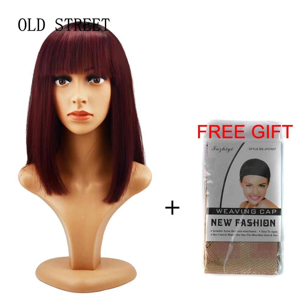 

Medium Straight Wig with Bangs Low Temperature Synthetic Wigs for Women Mixed Color Black Red Cosplay Wigs For Party