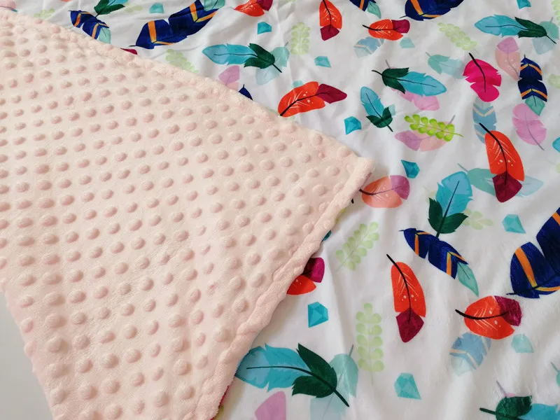 75120cm Color Feather Print Baby  Blanket Swaddling Fleece Newborn Receiving Blanket Stroller Bedding Quilt Minky Blanket  (3)