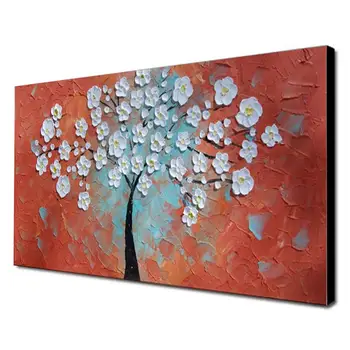 

Hand Painte White Flower Tree Modern Knife Oil Painting Home Interior Wall Art Large On Canvas Decoration Living Room Restaurant