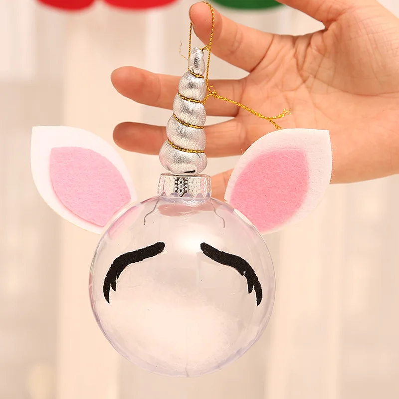 Креативный DIY Прозрачный Рождественский шар Снеговик единорог мультфильм Рождественский шар Xams дерево украшения кулон детские игрушки подарок - Цвет: Silver Unicorn
