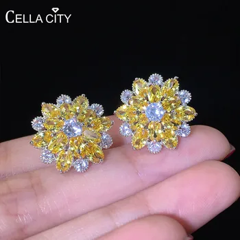 

Cellacity Delicate Shine Silver 925 Jewelry Gemstones Earrings for Women Flower shaped Female Ear Studs AAA Zircon Anniversary