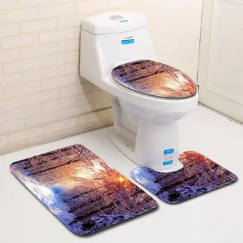 

3D Snow Scene Bath Mat 3Pcs/set Bathroom Carpet Foot Rug Anti-slip Kitchen Carpets Absorbent Cover Toilet Floor Mats