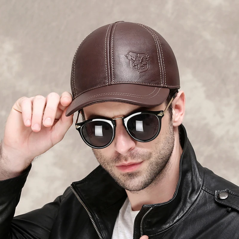 

2021 Male Genuine Leather Cowhide 56-60CM Black/Brown Baseball Caps Eagle Print For Man Casual Street Gf Gorras Dad Hat