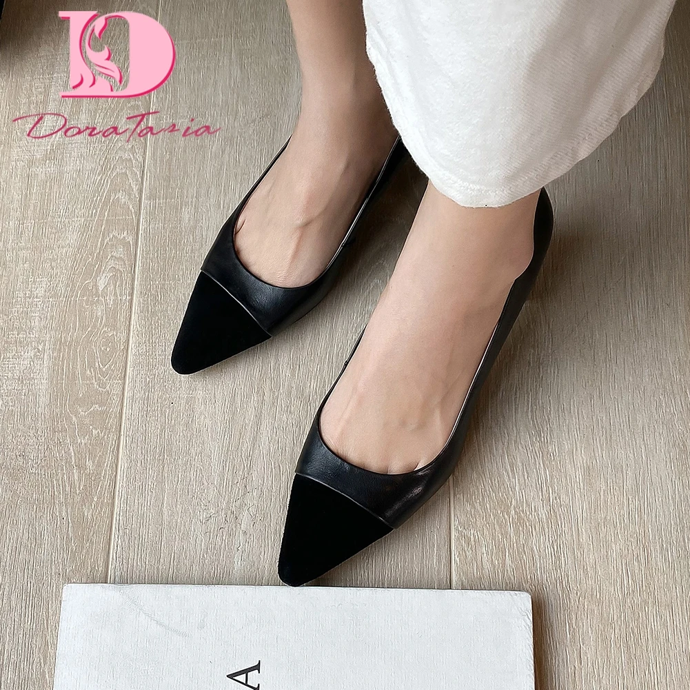 

Doratasia Hot Sale 2020 Genuine Leather Pointed Toe Elegant Pumps Woman Shoes Slip-On Chunky High Heels Office Lady Pumps