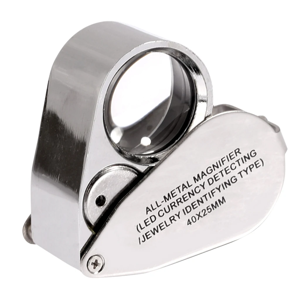 40X 25mm All Metal Magnifier Jeweler LED UV Lens Jewelery Loupe Magnifier (LED Currency Detecting/Jewelry Identifying Type)
