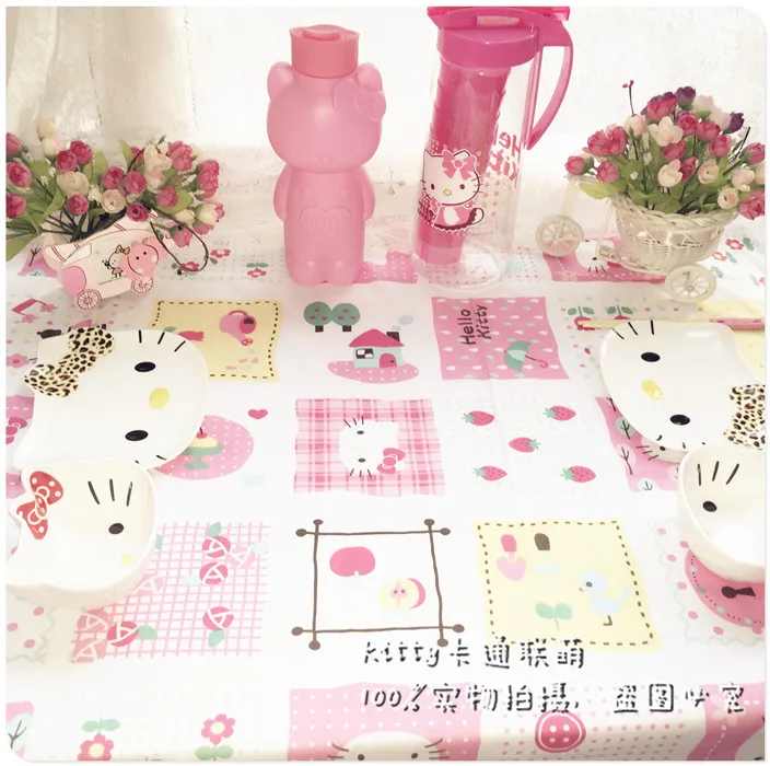 Скатерть из льна с принтом «Hello kitty»; Милая скатерть с рисунком из мультфильма; прямоугольная скатерть; однотонная окрашенная скатерть; кружевная скатерть