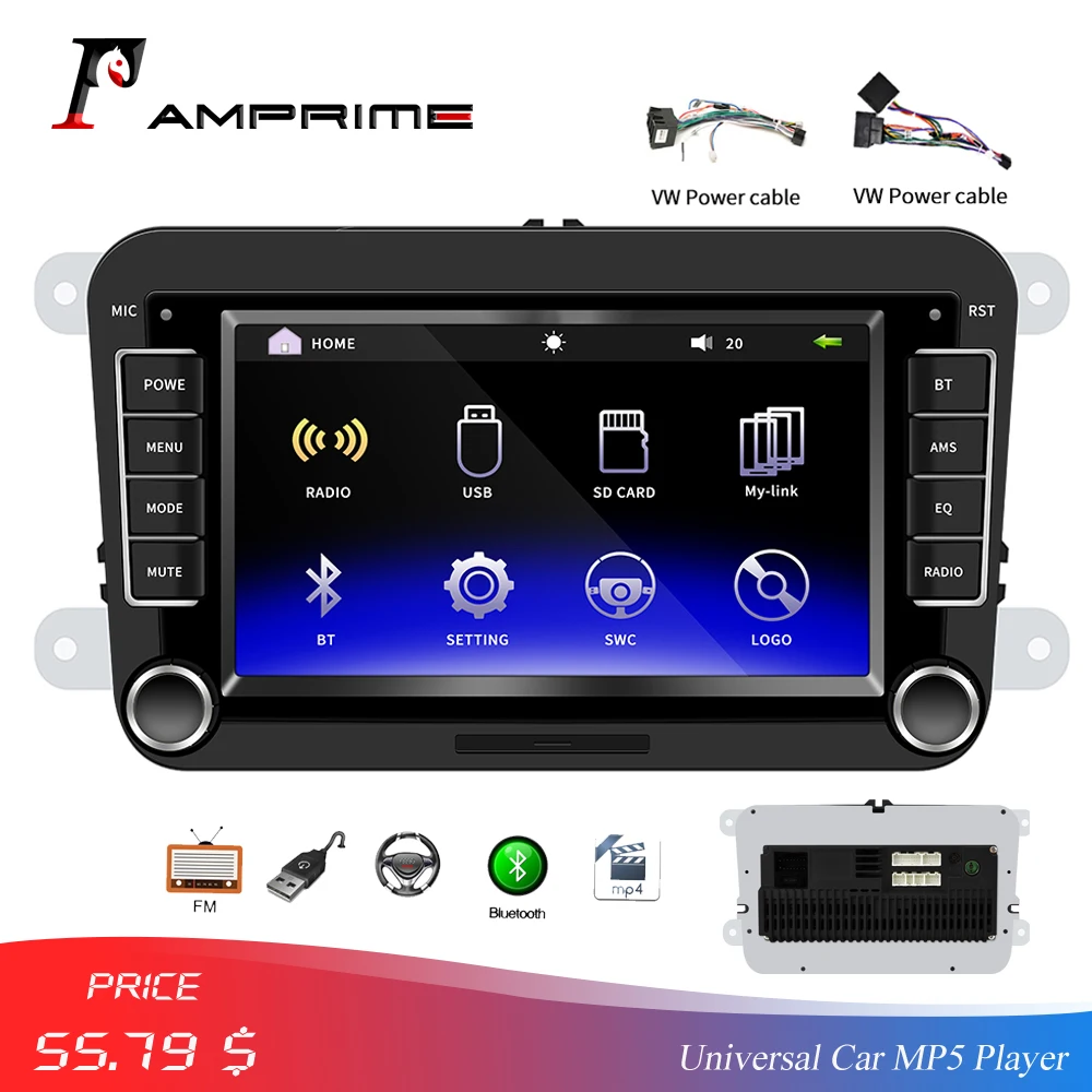 

AMPrime 7" Car Multimedia Player 2Din Touch Screen Universal Car Radio Autoradio Auto Mirrorlink For Volkswage With Rear Camera