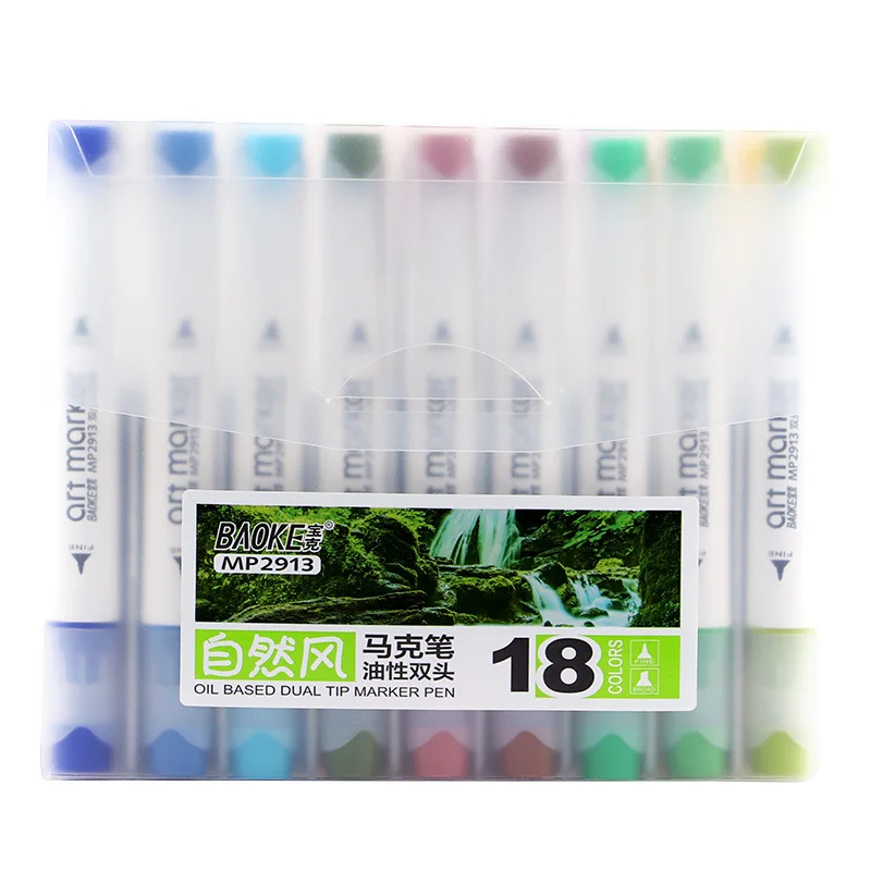 

[Shenzhen Baoke Pen] Baoke Mp2913 #18 Double Headed Marking Pen 18 se Set Oily Fine Art Mark Pen
