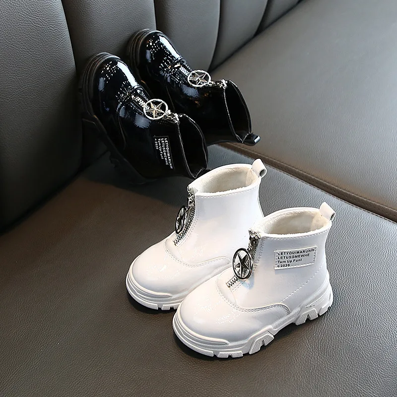 

CHILDREN'S Martin Boots 2019 Winter Girls Princess Ankle Boots Two Cotton Boots GIRL'S Warm Zipper Leather Boot