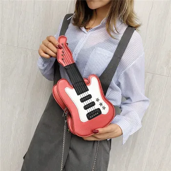 

Women's Bag 2020 New Cute Cartoon Guitar Shoulder Bag Chain Crossbody Bag Personalized Contrast Color A831