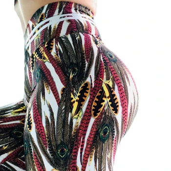 

Sexy Lady woman high waist legging push up stretch Fashion leggins Jeggings wholesale peacock Print Slim Pants Fitness leggings