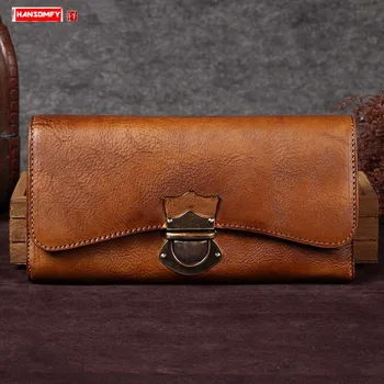 

Vintage Leather Women's Long Wallets Female Card Holder Buckle Wallet Large Capacity Coin Purses Zipper Mobile Phone Clutch Bags