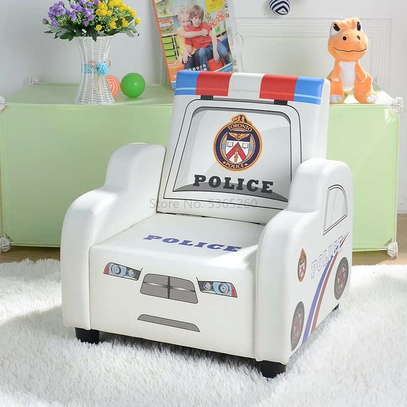 Детский диван с мультипликационным принтом, маленький диван-стул для одного человека, мини-милый детский домик, кожаное художественное кресло, складной диван-стул - Цвет: Whitepolicecarsofa