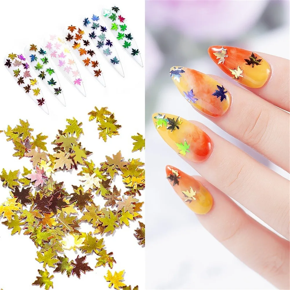 Случайный 6 шт./компл. блеск для ногтей, Цвет блестками Nail Art блестящие хлопья УФ Гель-лак бабочка в виде кленового листа блестками Декор ногтей набор