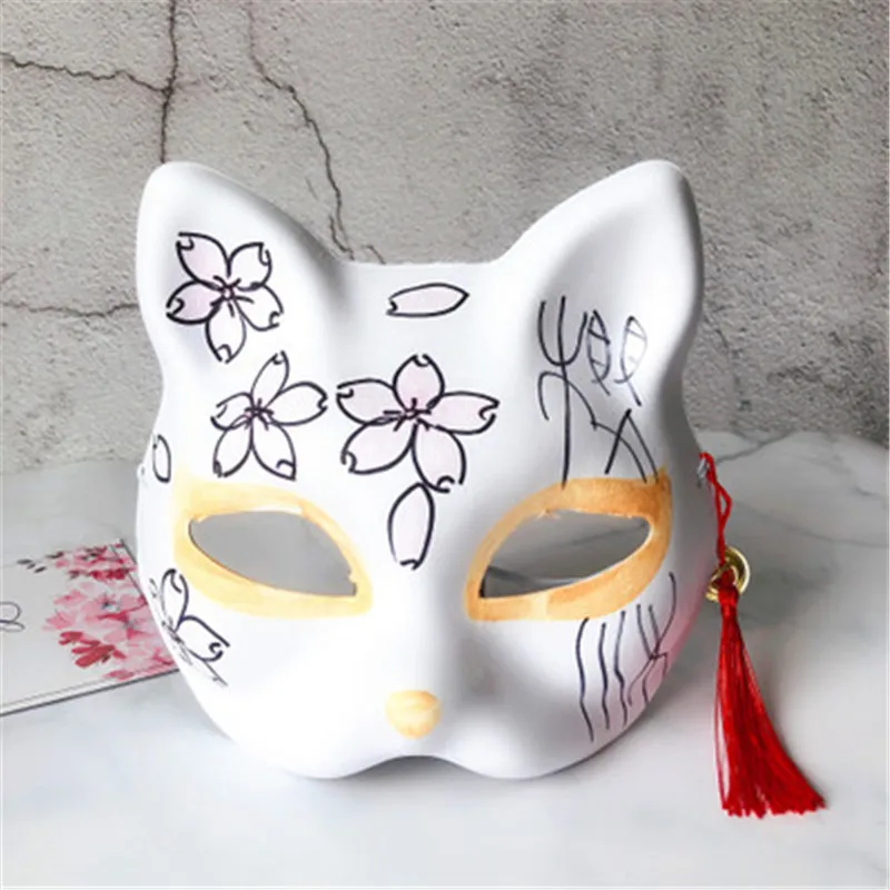2 шт Вечерние Маски рисованная маска Аниме COS Cat Fox маска с колокольчик-кисточка