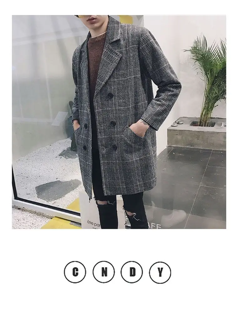spring Korean style unique plaid slim jacket trench men Long section casual grid Windbreaker coats for men M-XXL