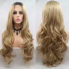 BM объемная волна синтетические волосы 1*4 парик фронта шнурка Омбре Золотой Блонд жаропрочные волокна волос средний пробор для женщин парики на каждый день