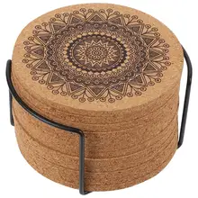 Posavasos de madera con diseño de Mandala redondo, juego de 12 Uds. Creativos de posavasos con estante nórdicos (1 estante y 12 posavasos)
