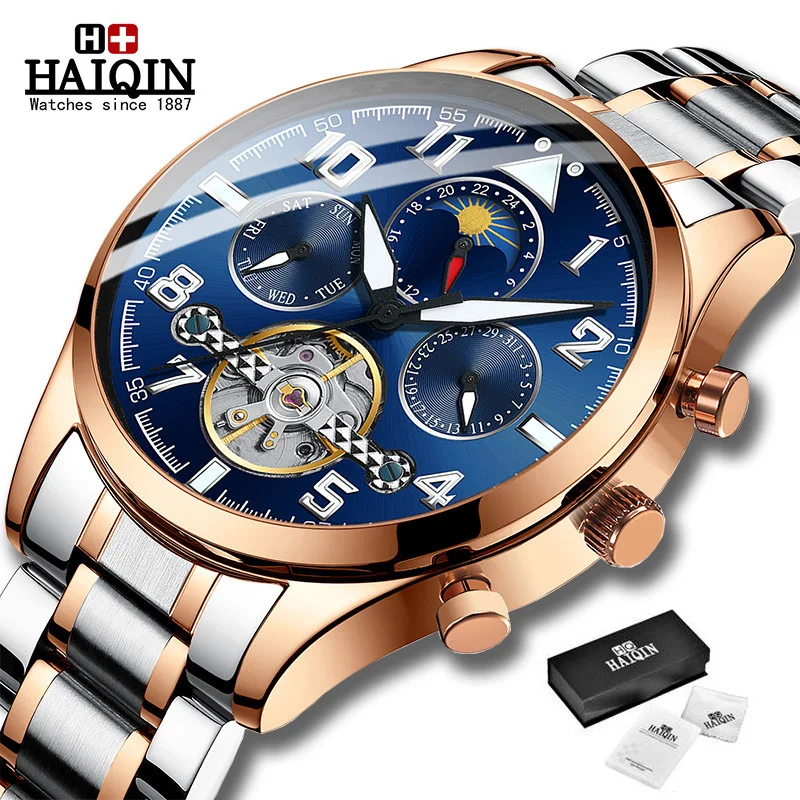 

HAIQIN Classic Mens Retro Watches Automatic Mechanical Watch Tourbillon Luminous Clock Genuine Waterproof Business Wristwatch
