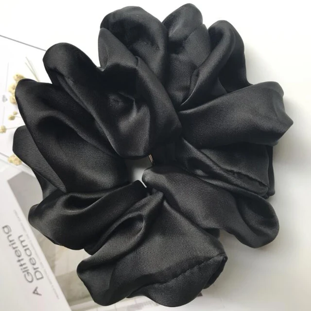 Oversized Hair Scrunchies For Women Solid Satin Silk Scrunchie Hair Rubber Bands Elastic Hair Ties Accessories Ponytail Holder black