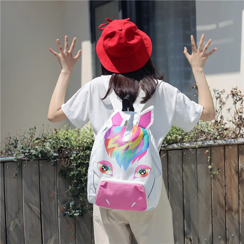 

2019 Spring New Style Cartoon Adorable Unicorn Backpack Junior High School Cute Backpack Hippo Canvas Bag Middle School Students