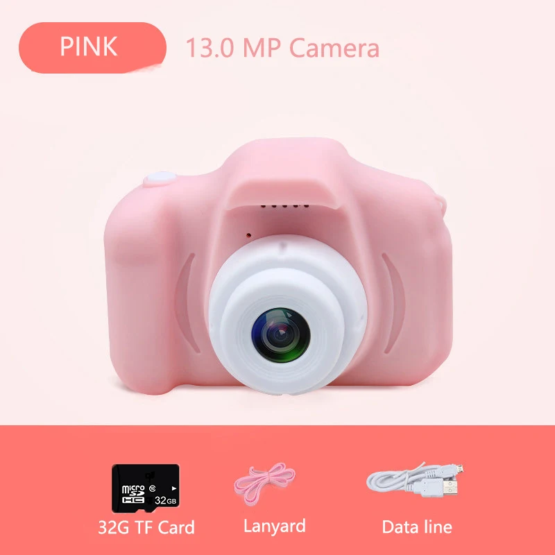 Tiptop детская мини цифровая камера 13 мегапикселей 2,0 дюймов HD экран перезаряжаемая видеокамера - Цвет: Pink with card