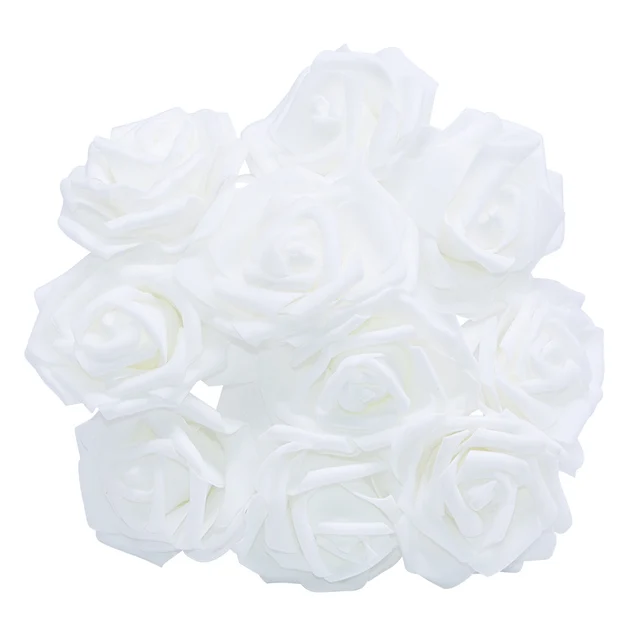 10/20/30 Heads 8CM New Artificial PE Foam Rose Flowers Bride Bouquet Home Flower Wedding Decorations Scrapbooking DIY Flower white