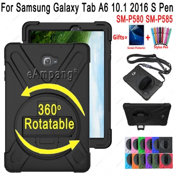 

Hand Shoulder Strap Case for Samsung Galaxy Tab A 10.1 2016 S-Pen SM-P580 SM-P585 Kids Safe Shockproof Rotable Cover with Rope