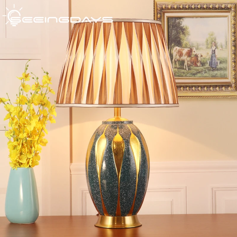 

40X67CM SeeingDays European Style Large Ceramic Table Lamp for Living Room Bedroom High-End Luxury Retro Bedroom Bedside Lamp