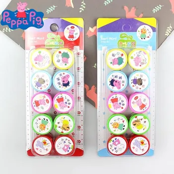 

10 Pcs/set Peppa Pig Stamp Toys Teacher Rewards Children Cartoon Animals Kids Seal for Scrapbooking Stamper DIY Cartoon Stamper