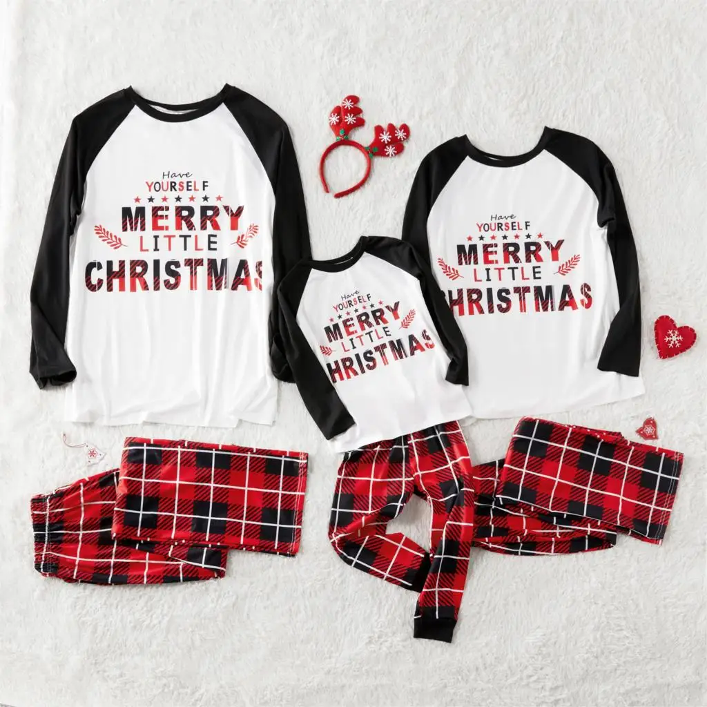 

Christmas Family Pajamas Letters Plaid Matching Clothes Outfits Look Father Mother Daughter Son Sleepwear Clothing Xmas Pajamas