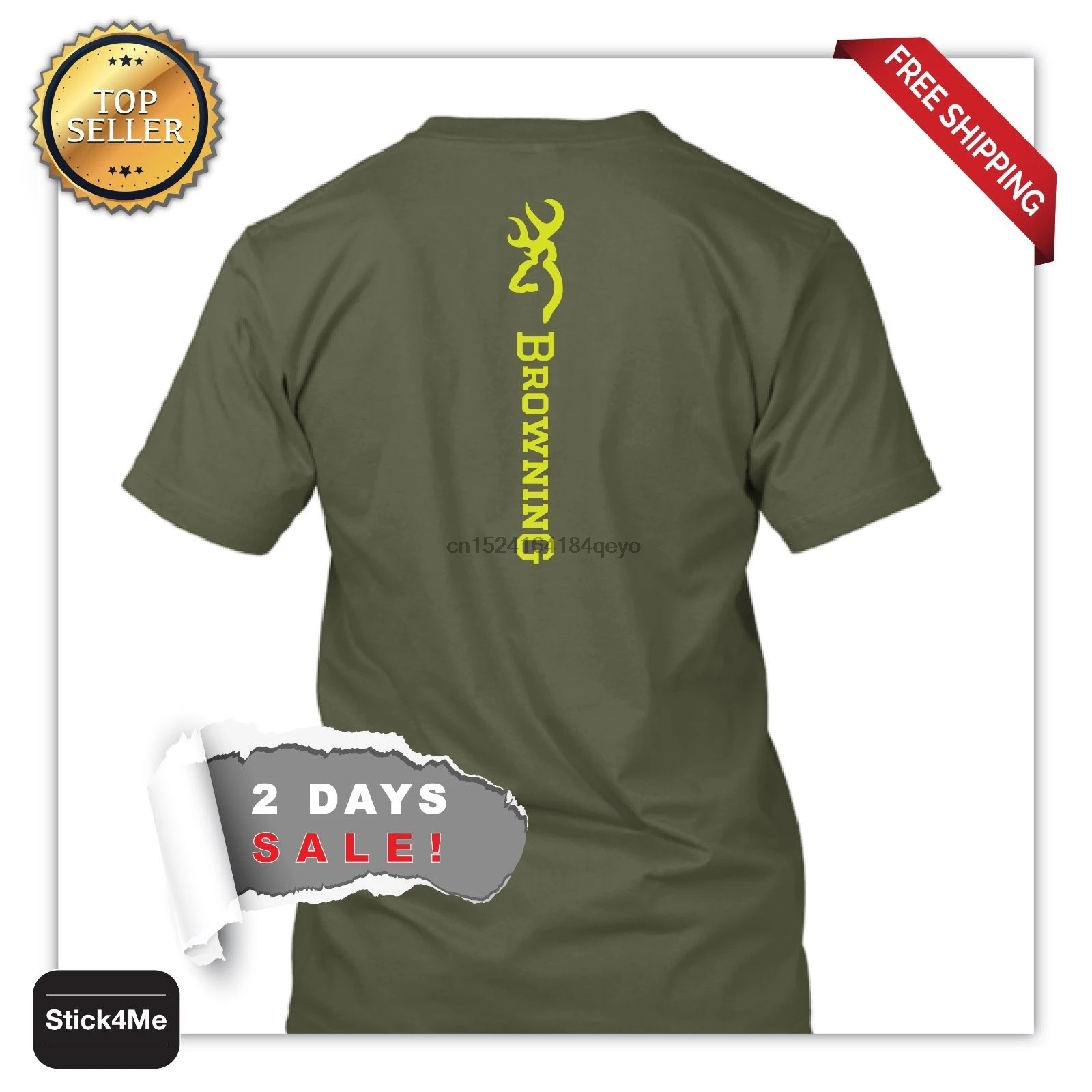

GREEN PRINT VERTICAL BROWNING LOGO T SHIRT BACKFRONT PRINTING Style HUNTING