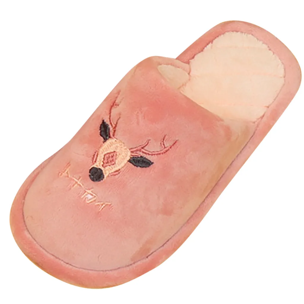 Red Kids Boys Girls Slipper Home Non-slip Thicken Cute Cartoon Deer Animal Warm Snow Winter Cotton Boys Girls Slippers Home Kids - Color: Red