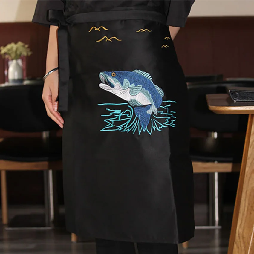 Chef Work&wear Uniform Cooking Baking Aprons Halter Embroidery Plum Blossom Seafood Bib Kitchen Restaurant Anti-oil Apron