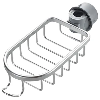 

Faucet Sponge Holder, Soap Bathroom Organizer, Kitchen Sink Caddy Storage, Liquid Drainer Faucet Rack (Silver)