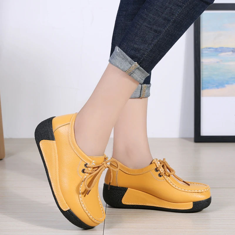 Woman Breathable Leather Lace-up Sneakers Women Fashion Black Soft Casual Shoes Female Women Flats Comfortable Loafers Shoes women loafers