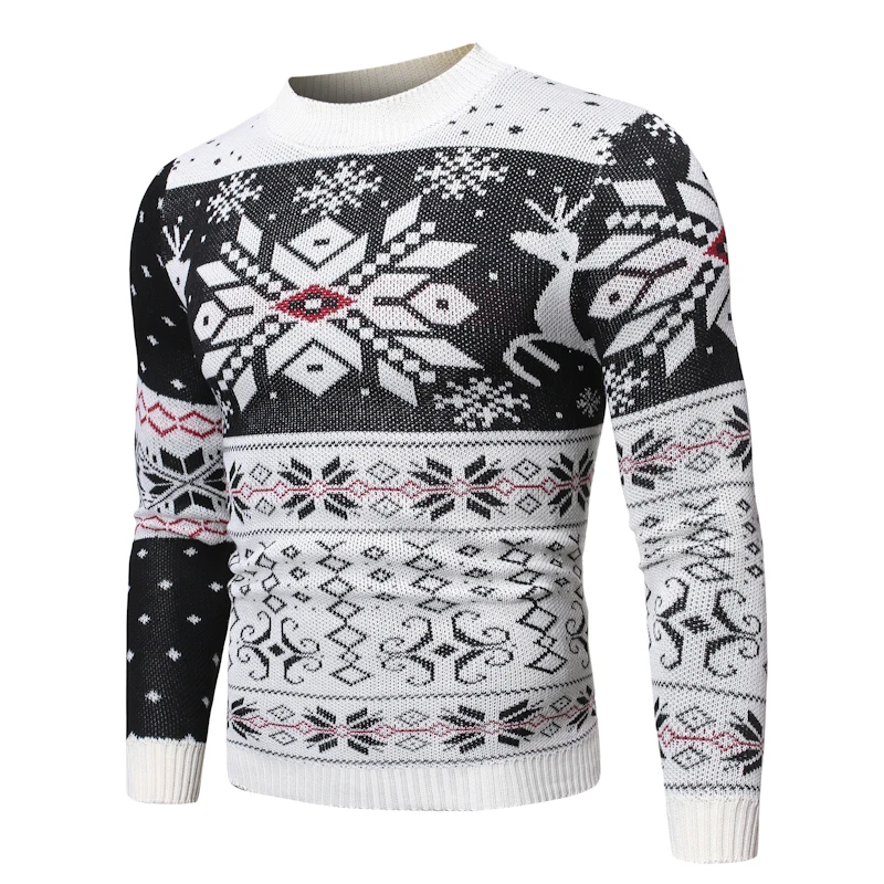 Loldeal Fashion Long-sleeved Sweater Casual Snowflake Batik Round Neck Slim Warm Men Loldeal Fashion Long-sleeved Sweater Casual Snowflake Batik Round Neck Slim Warm Men