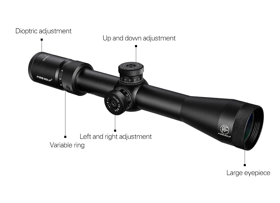 Fire Wolf 2.8-10X40 Riflescopes Hunting Green Reticle Optical Sight Hunting Rifle Scope Airsoft Air Guns Scopes