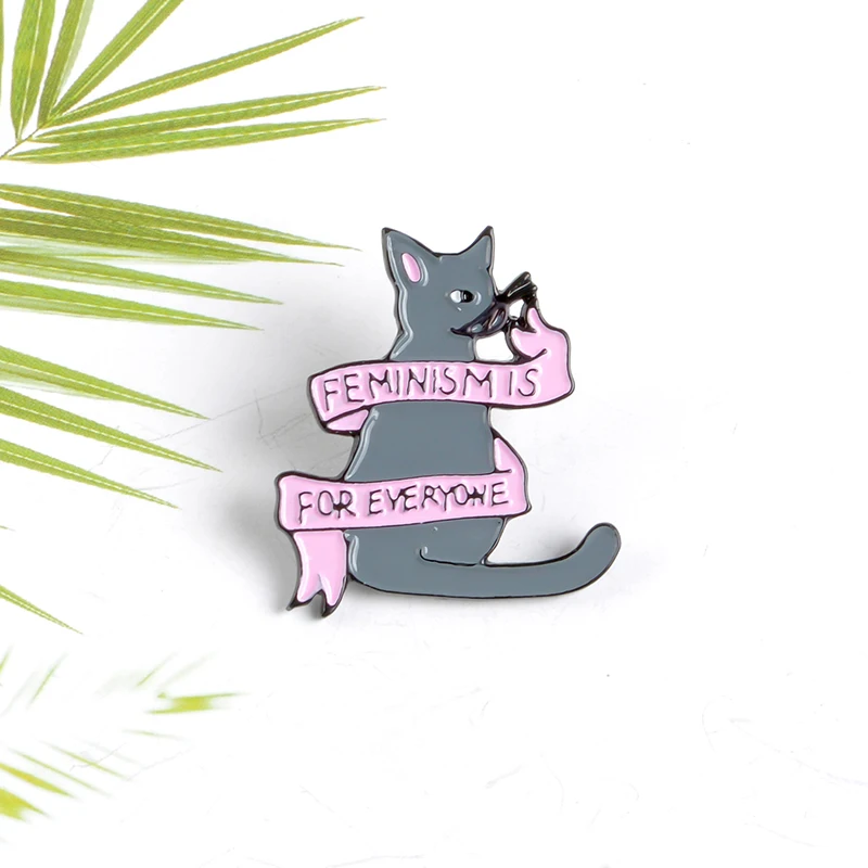 Феминизма для всех Эмаль Булавка кошка розовый баннер брошь Феминистская значок для женщин одежда нагрудные булавки животное ювелирные изделия
