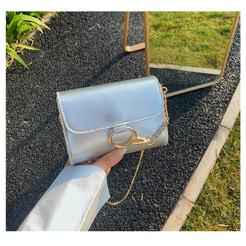 

2020 Fashion Trend Women Solid Small Cross Body Bag Patent Leather Daily Satchel O Ring Decor Messenger Mini Handbags Purse